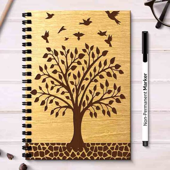 Cute Wooden Cover Reusable Diary With Pen A5 Size