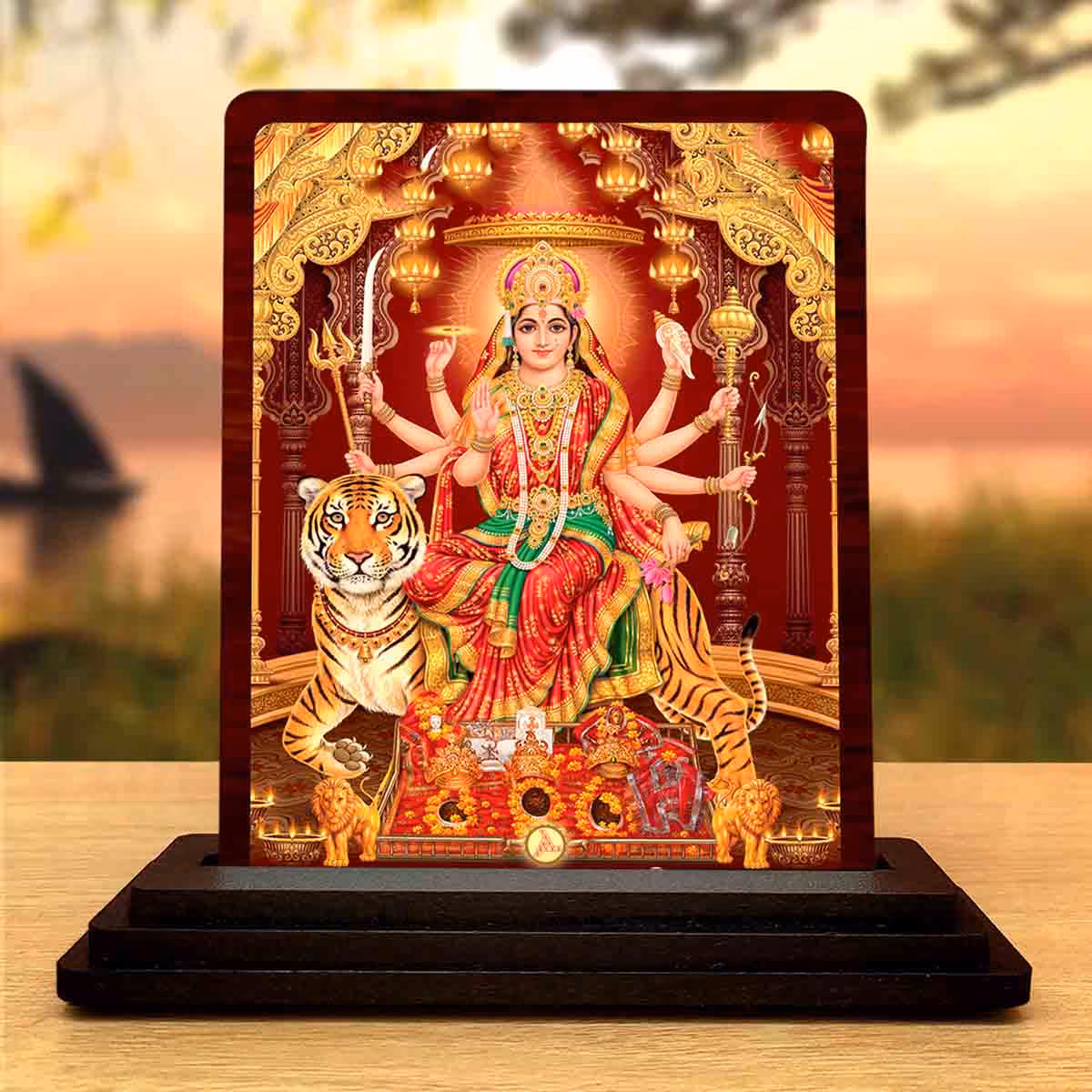 Durga Mata Wooden Idol 4x5 Inch for Home Decor Showpiece
