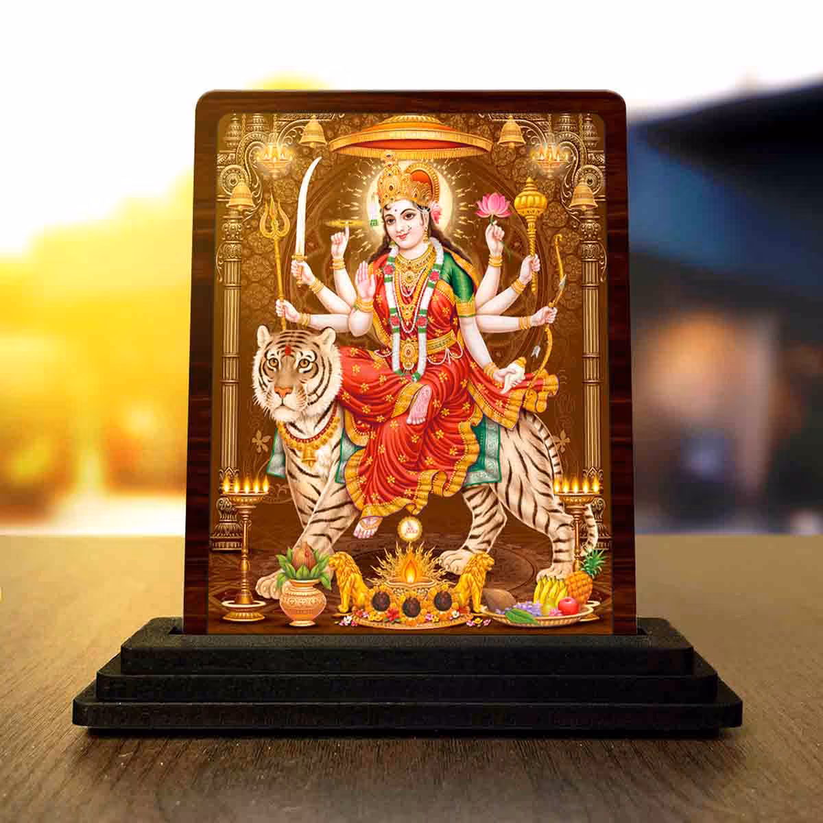 Sherawali Mata Wooden Idol 4x5 Inch for Home