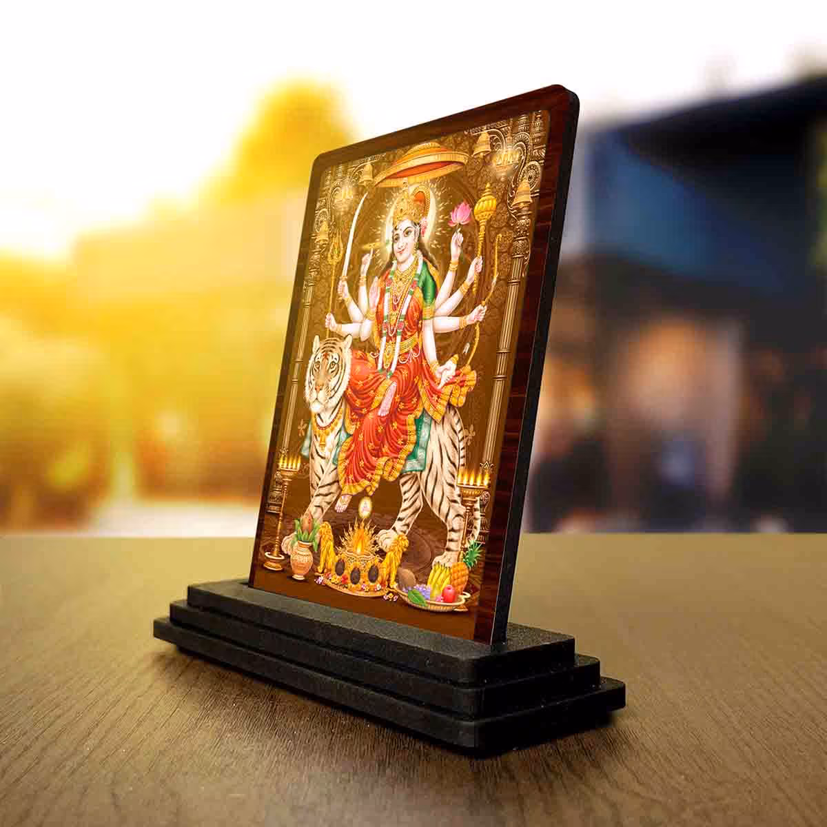 Sherawali Mata Wooden Idol 4x5 Inch for Home