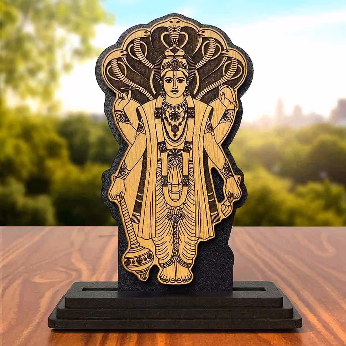Vishnu Dev Wooden Idol 4x5 Inch for Car Dashboard