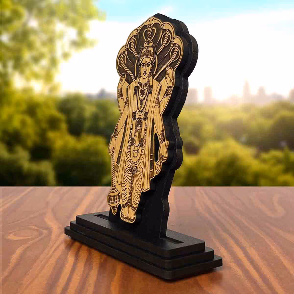 Vishnu Dev Wooden Idol 4x5 Inch for Car Dashboard
