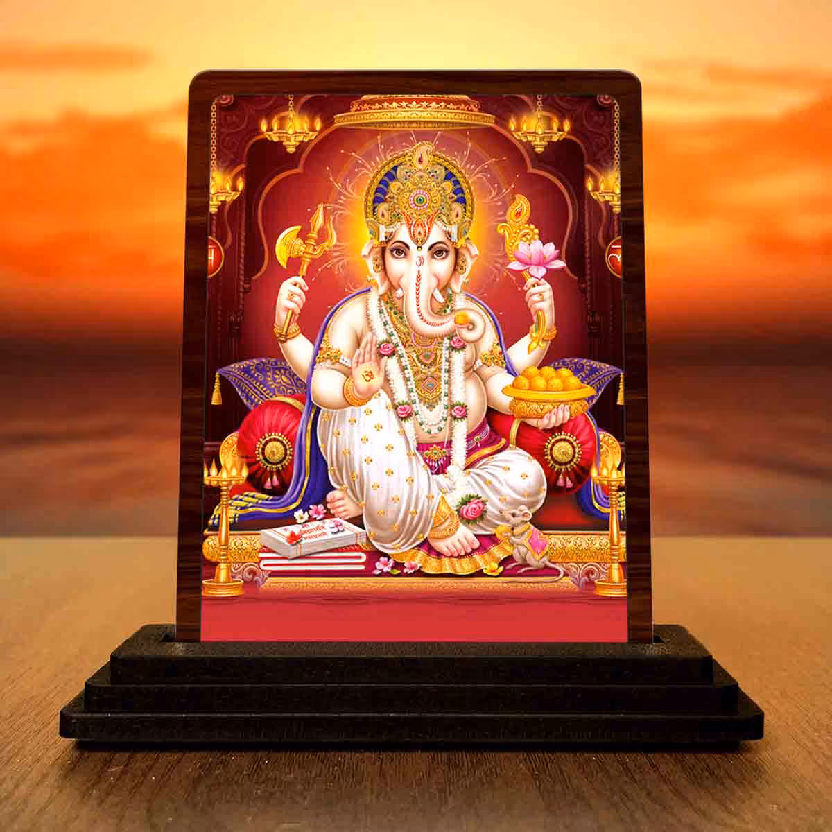 Ganapathy Wooden Idol 4x5 Inch for Car Dashboard