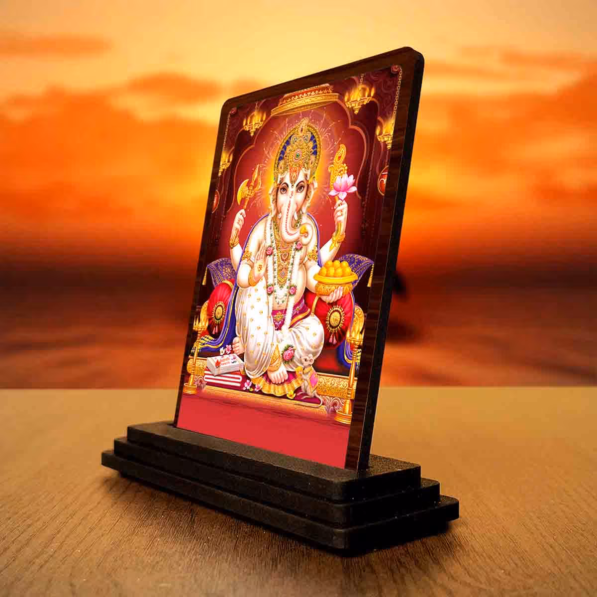 Ganapathy Wooden Idol 4x5 Inch for Car Dashboard