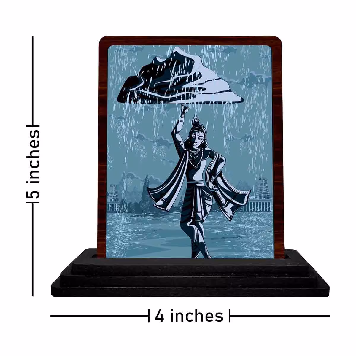 Krishna Wooden Idol 4x5 Inch for Home Govardhan Figurine Design 12