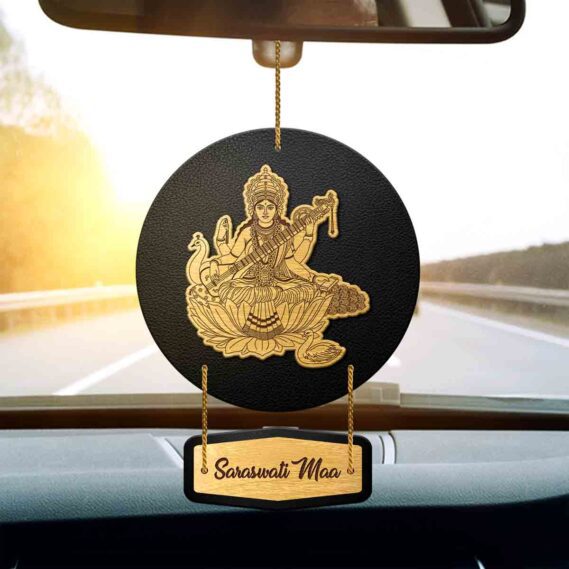 Saraswati Maa Car Ornament for Car Charm Mahavidya Car Pendant for Good Luck (Size 5x3 in)