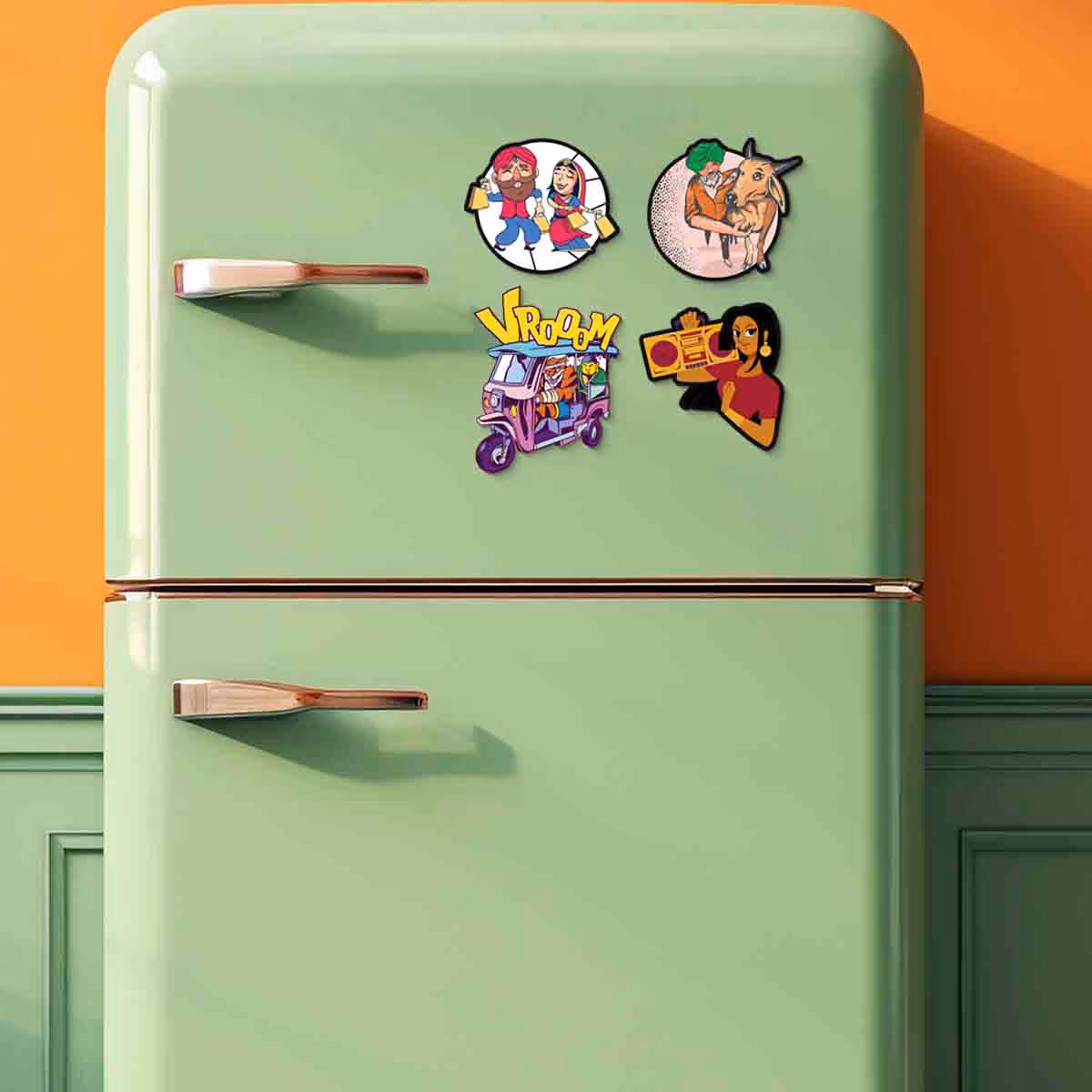 Indian Themed Personalized Refrigerator Magnets Set of 4 4x4 Inch