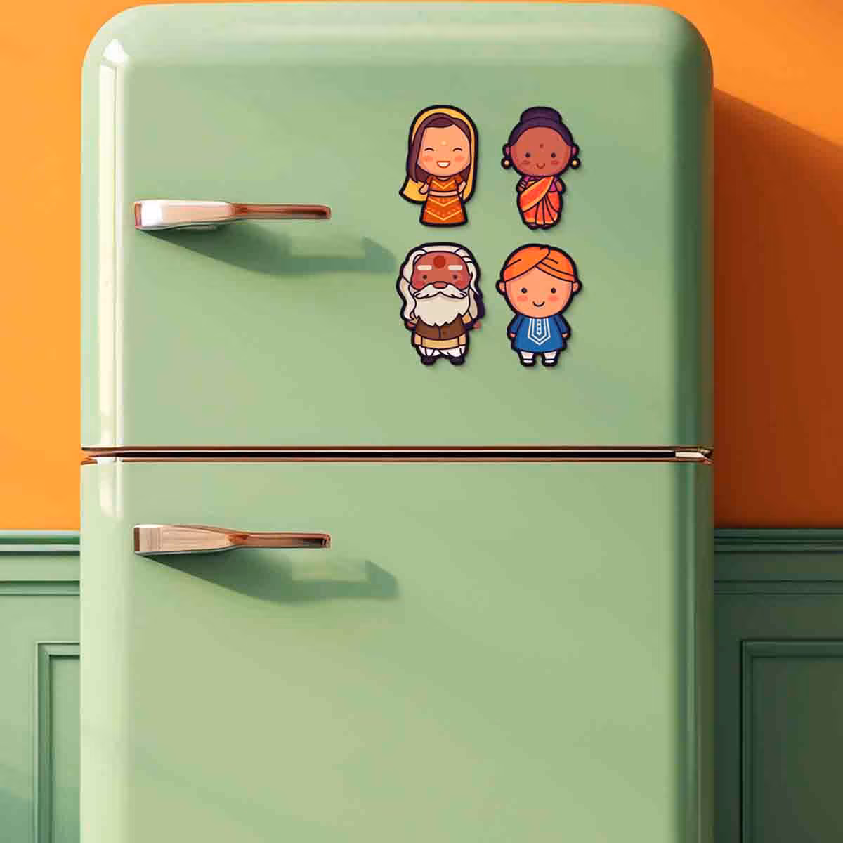 Indian Themed Custom Fridge Magnets Set of 4 4x4 Inch