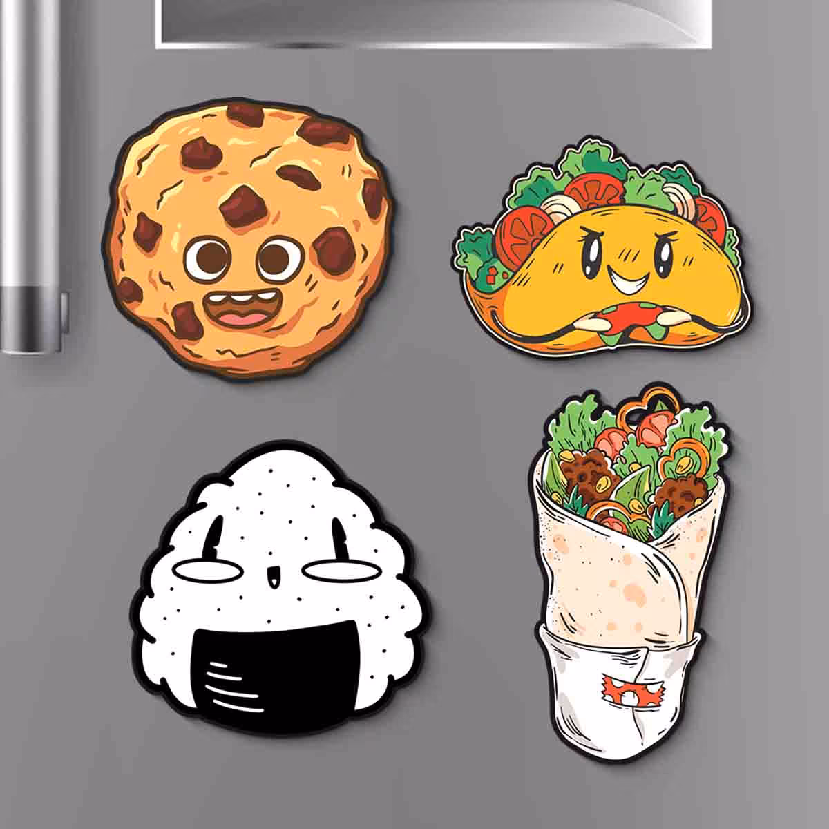 Food Themed Online Refrigerator Magnets Set of 4 4x4 Inch