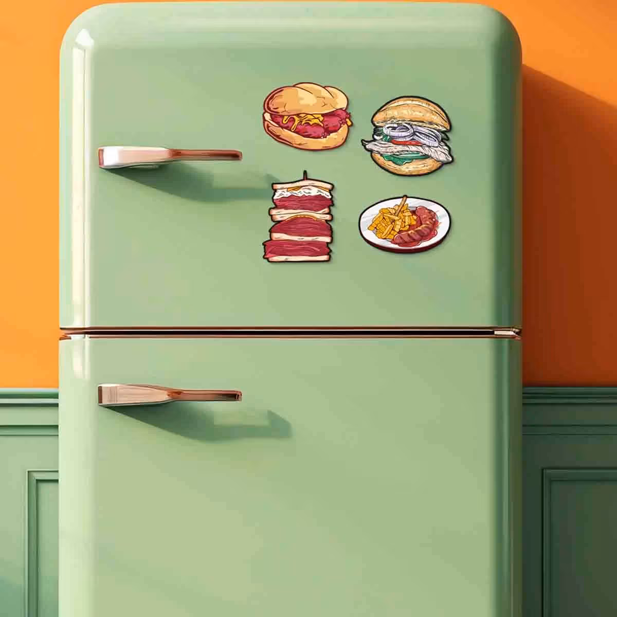 Food Themed Cute Refrigerator Magnets Set of 4 4x4 Inch Design 13