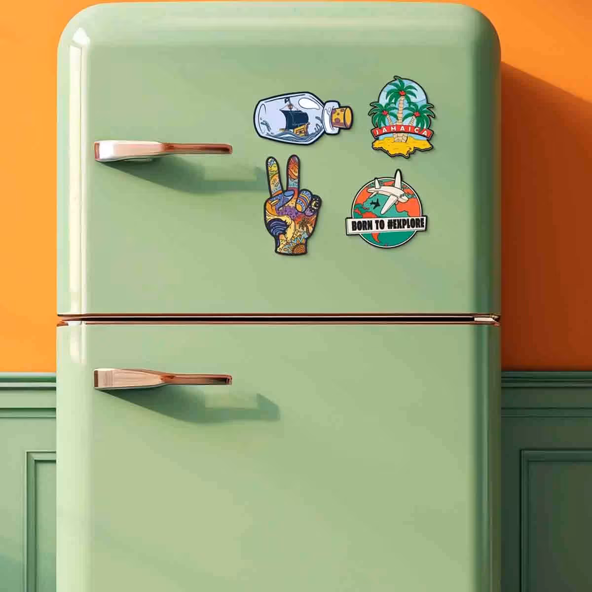 Travel Themed Fridge Magnets Set of 4 4x4 Inch