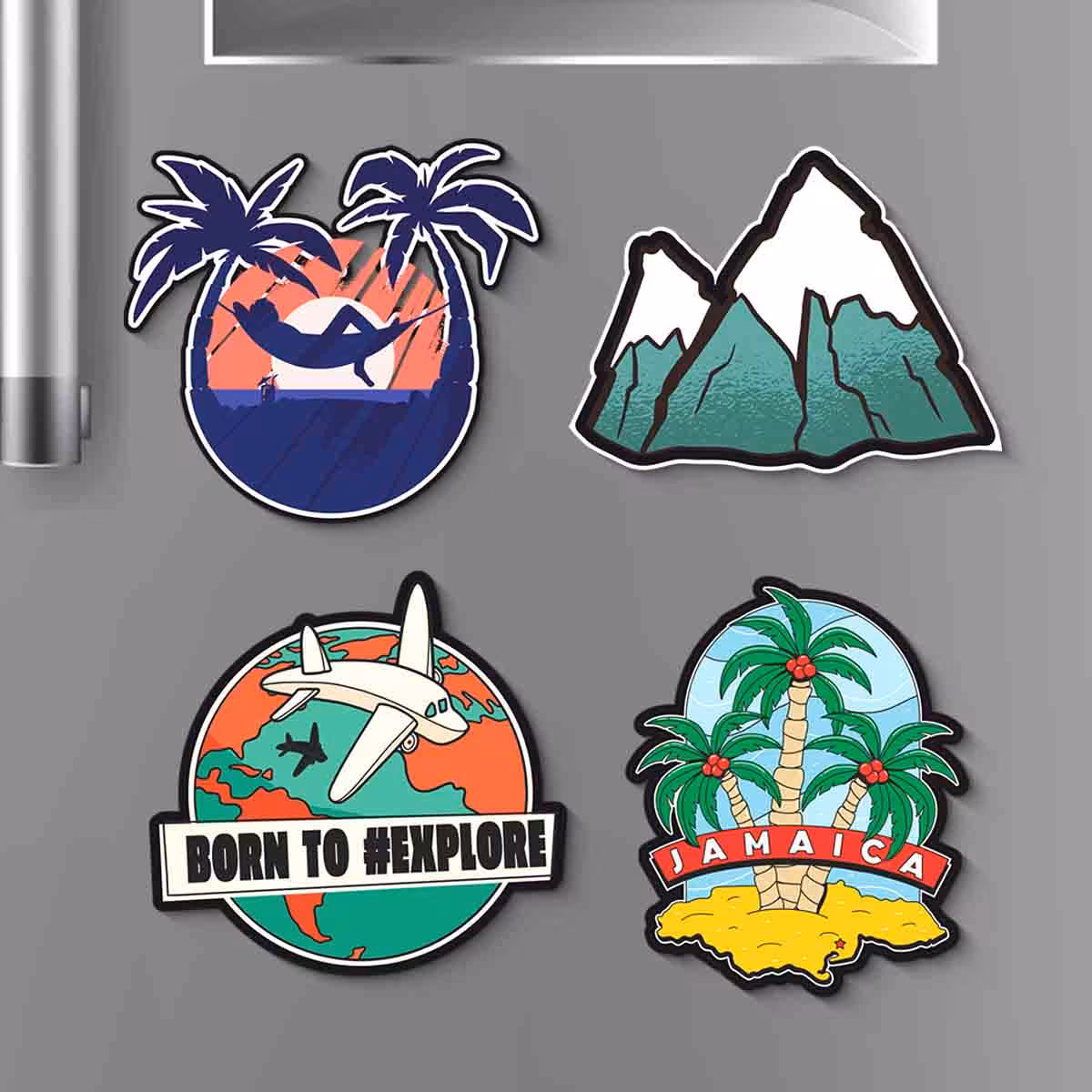 Travel Themed Magnetic Fridge Magnets Set of 4 4x4 Inch