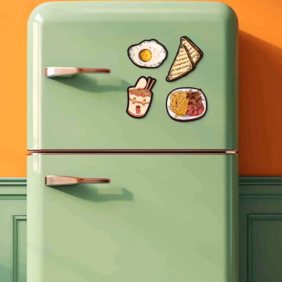 Food Themed Refrigerator Magnets Set of 4 4x4 Inch