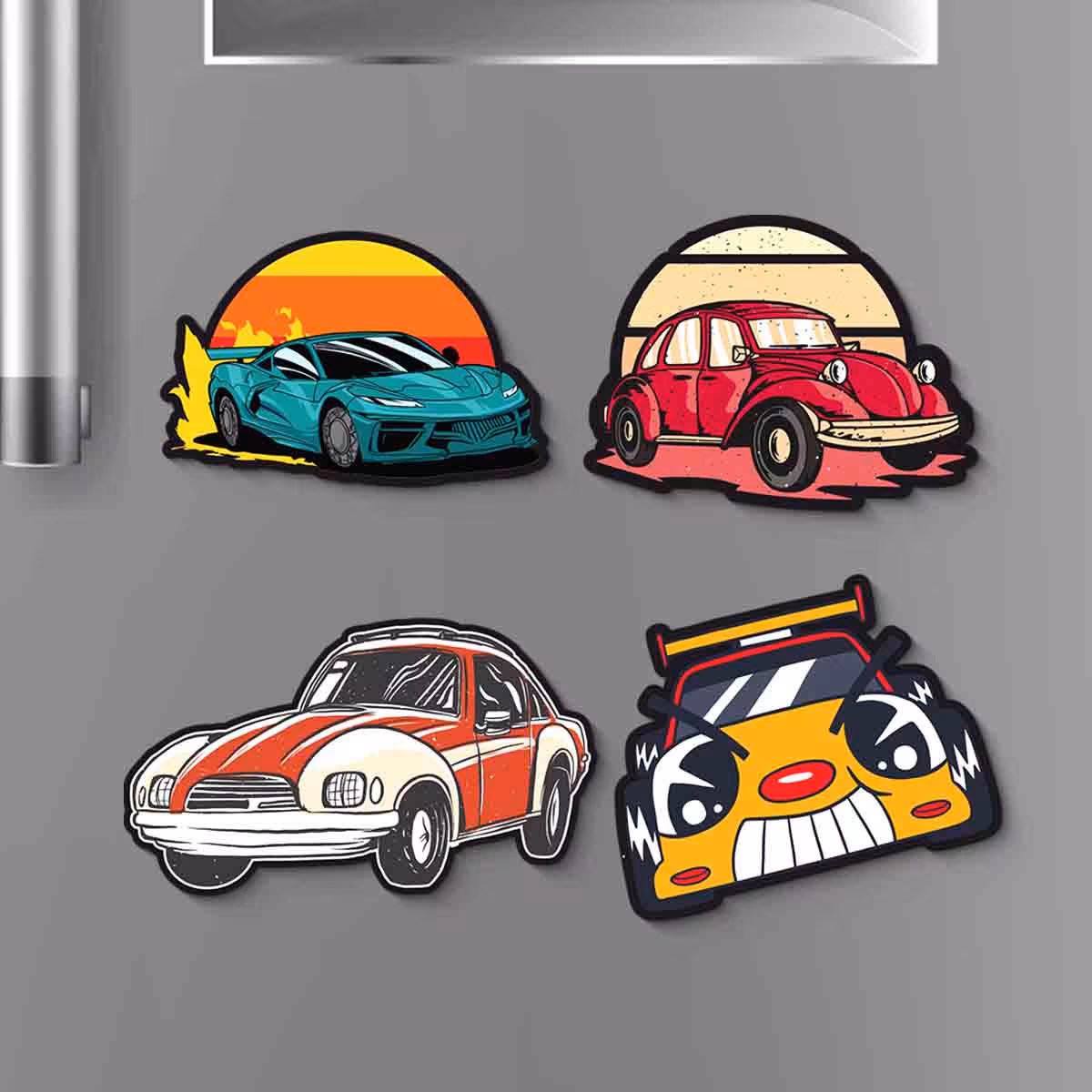 Car Themed Personalized Fridge Magnets Set of 4 4x4 Inch