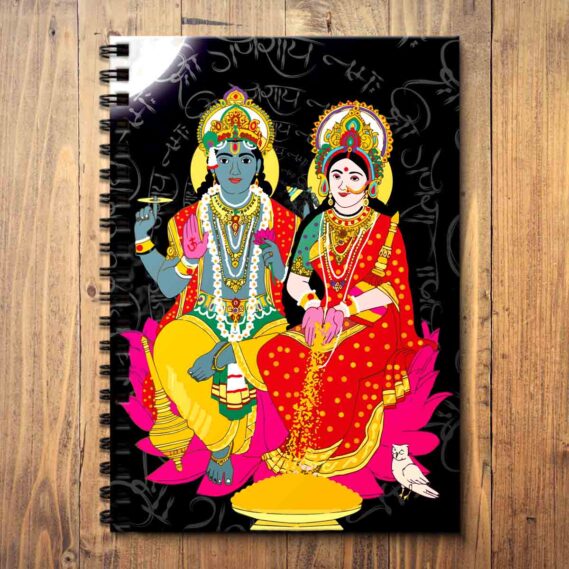 Vishnu Dev & Laxmi Mata Wooden Diary God Notepad for Kids (Size A5 / 5.8 x 8.3 in)