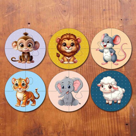 Animal Round Jigsaw Puzzle Set for Kids