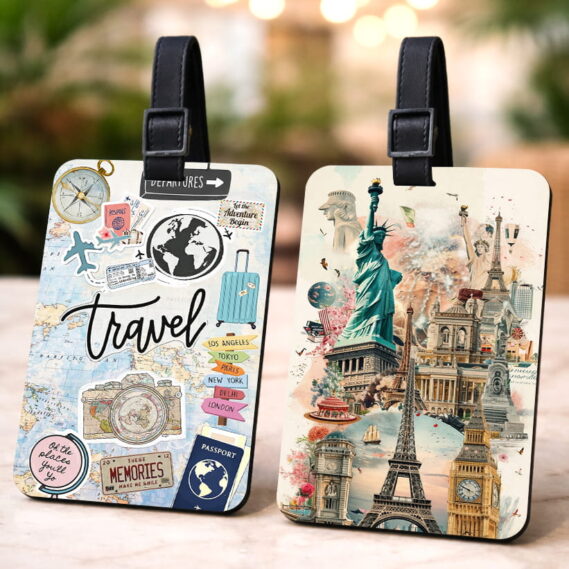 Classic Travel Postcard Luggage Tags Set of 2