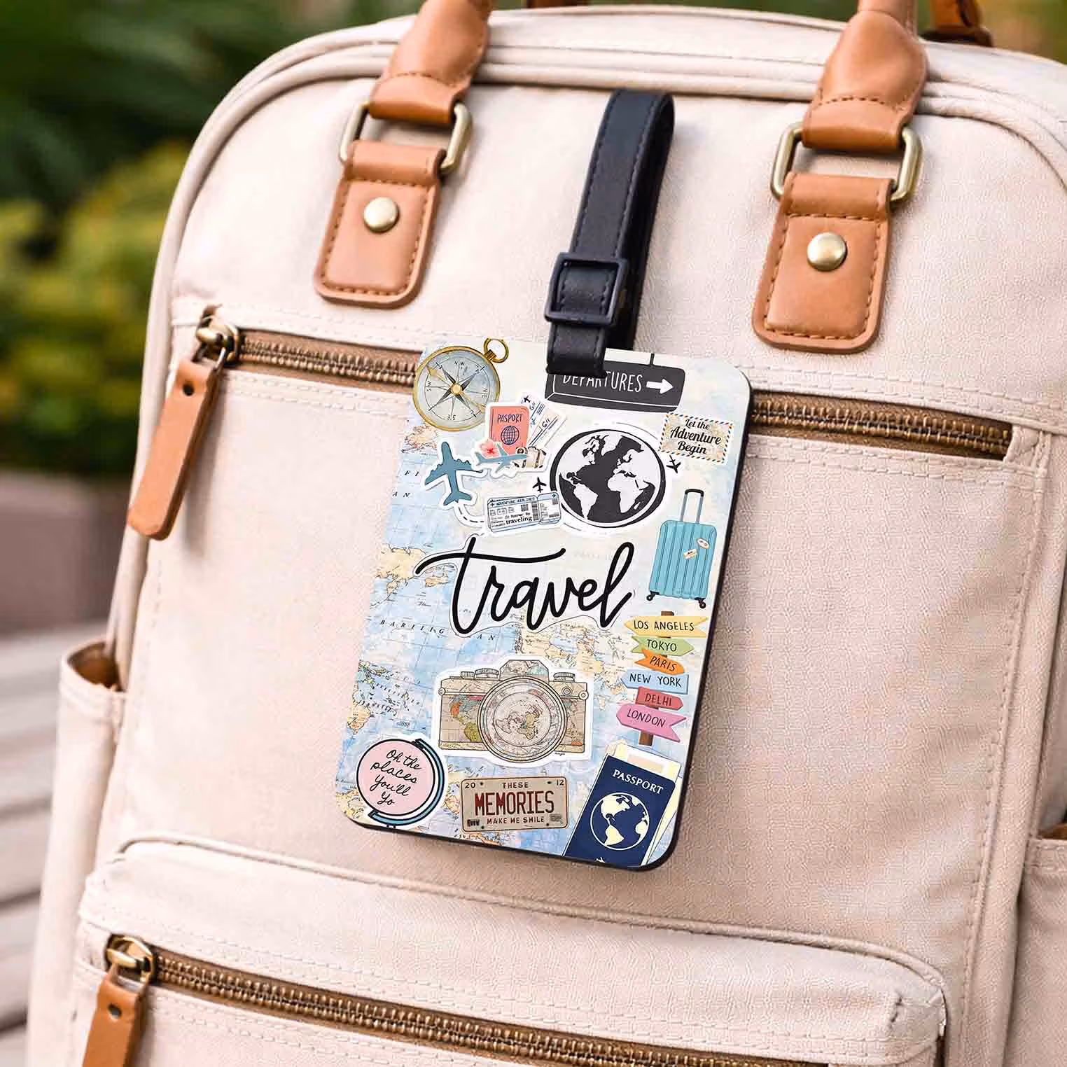 Travel Postcard & Pink Passport Luggage Tags Set of 2