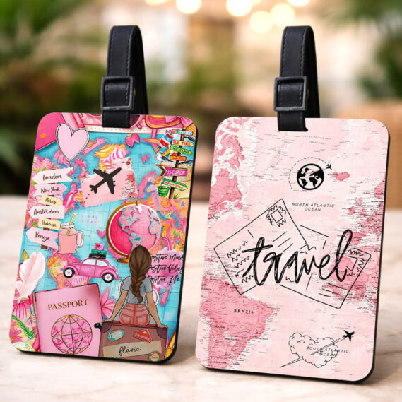 Color Splash Travel & Pink Passport Luggage Tags Set of 2