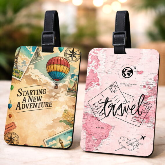 Adventure Balloon & Pink Travel Luggage Tags Set of 2