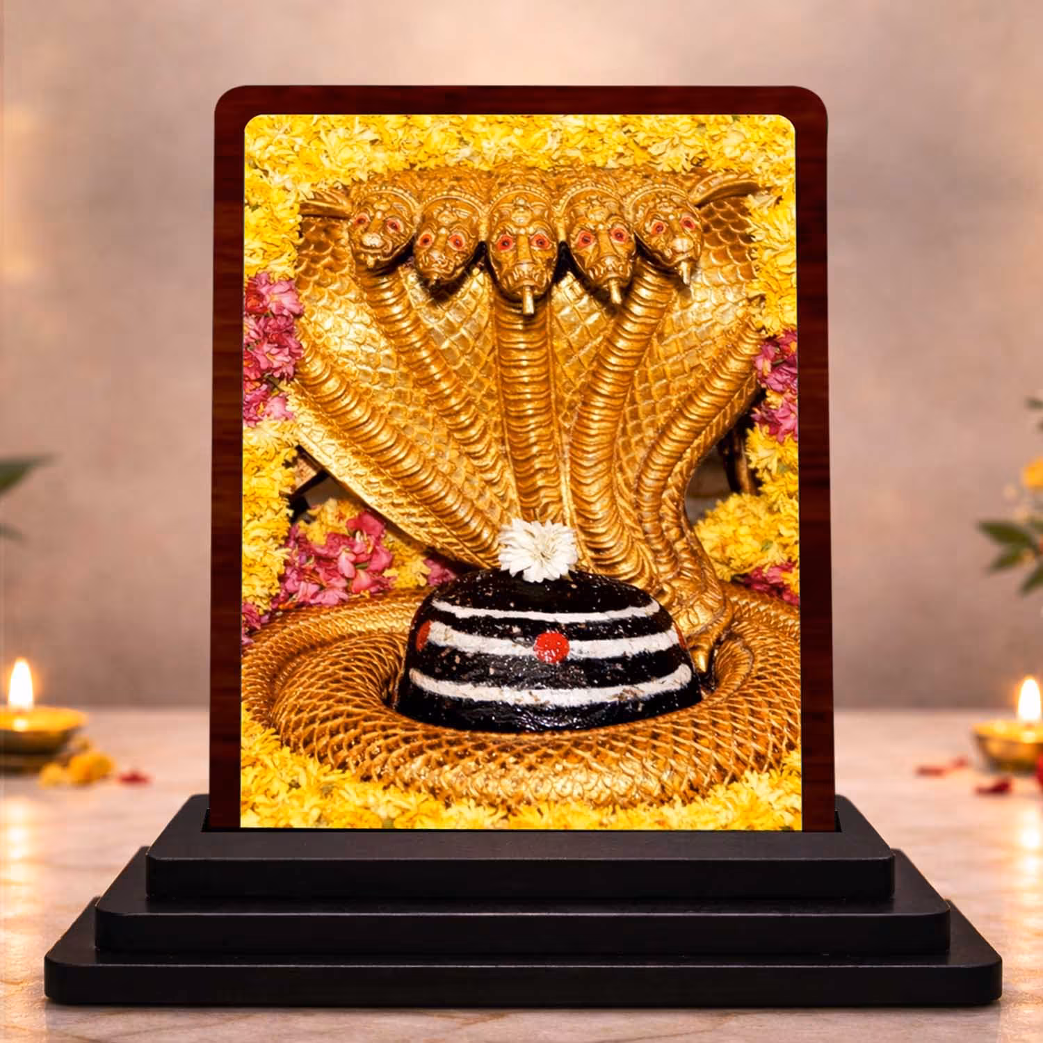 Mallikarjuna Jyotirling Frame | Wooden Shiv Photo Frame | 3.5 X 4.5 Inches