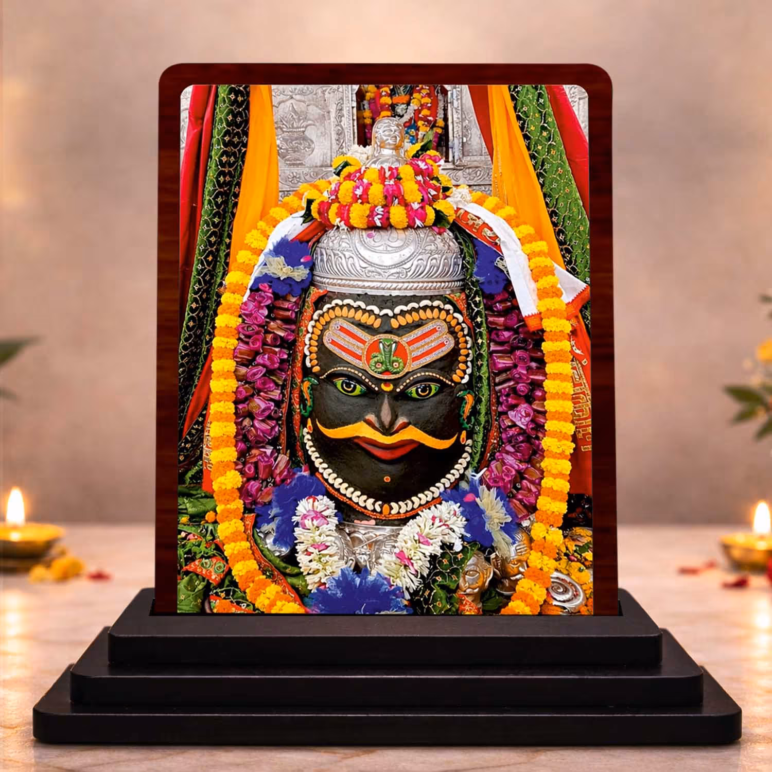 Mahakaleshwar Jyotirling Frame | Wooden Shiv Photo Frame | 3.5 X 4.5 Inches