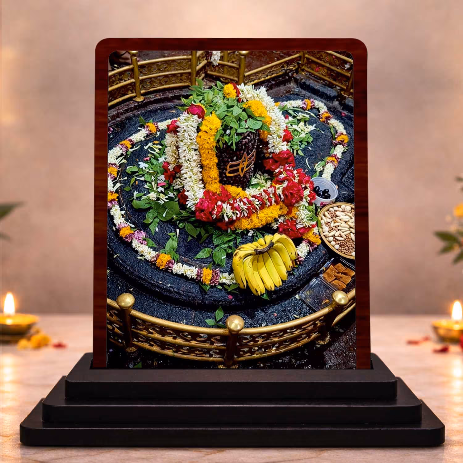 Grishneshwar Jyotirling Frame | Wooden Shiv Photo Frame | 3.5 X 4.5 Inches