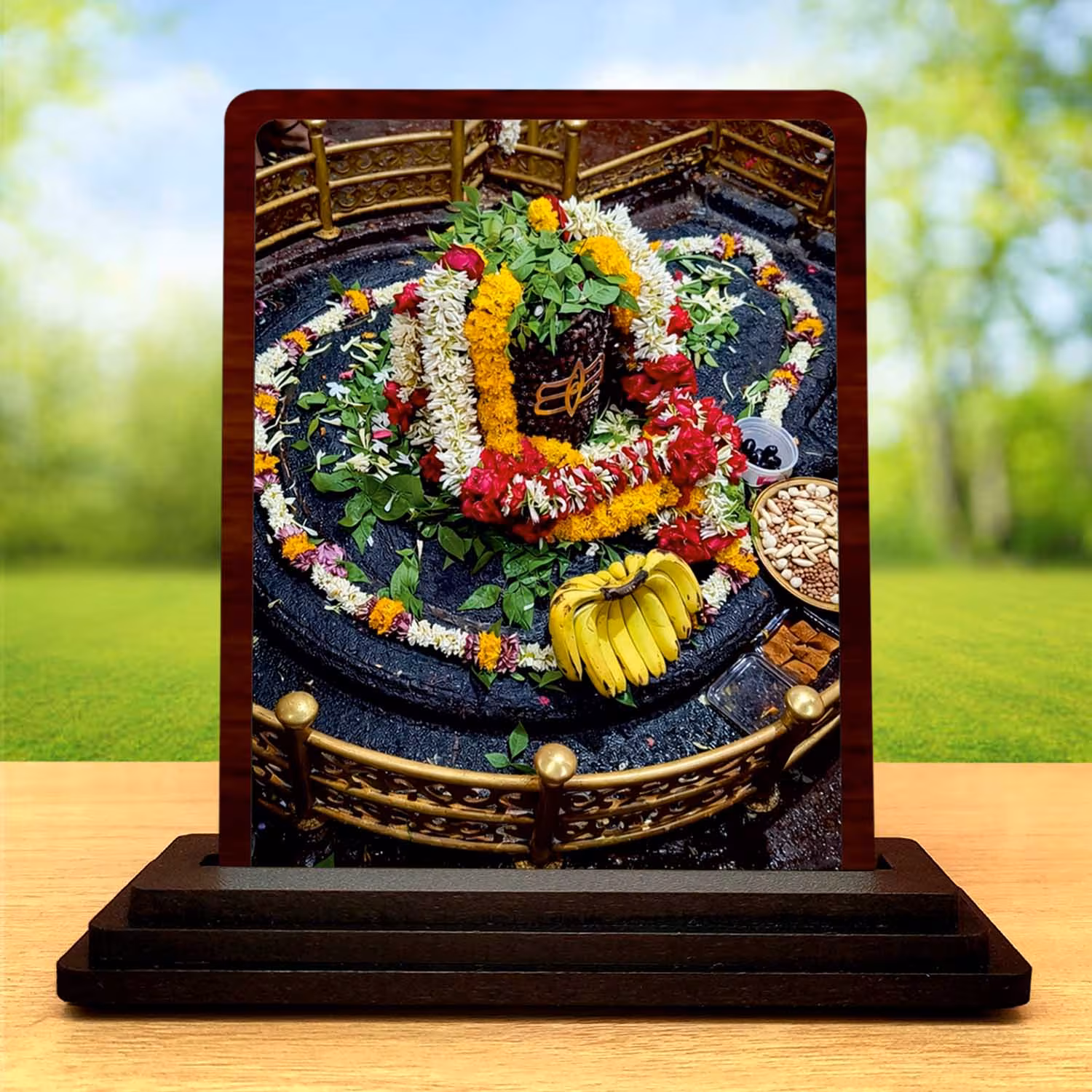 Grishneshwar Jyotirling Frame | Wooden Shiv Photo Frame | 3.5 X 4.5 Inches