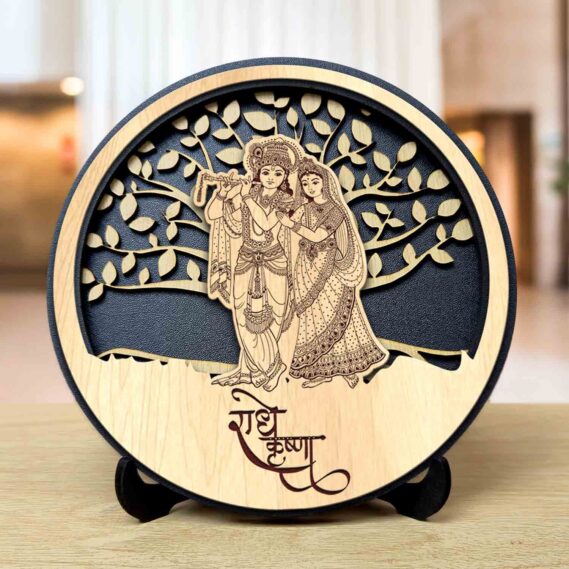 Radha Krishna Round Engraved Idol