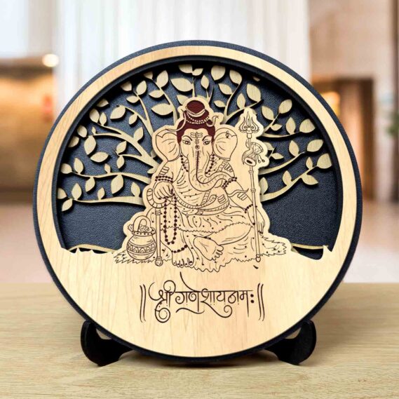 Vighnaharta Ganesh Round Engraved Idol