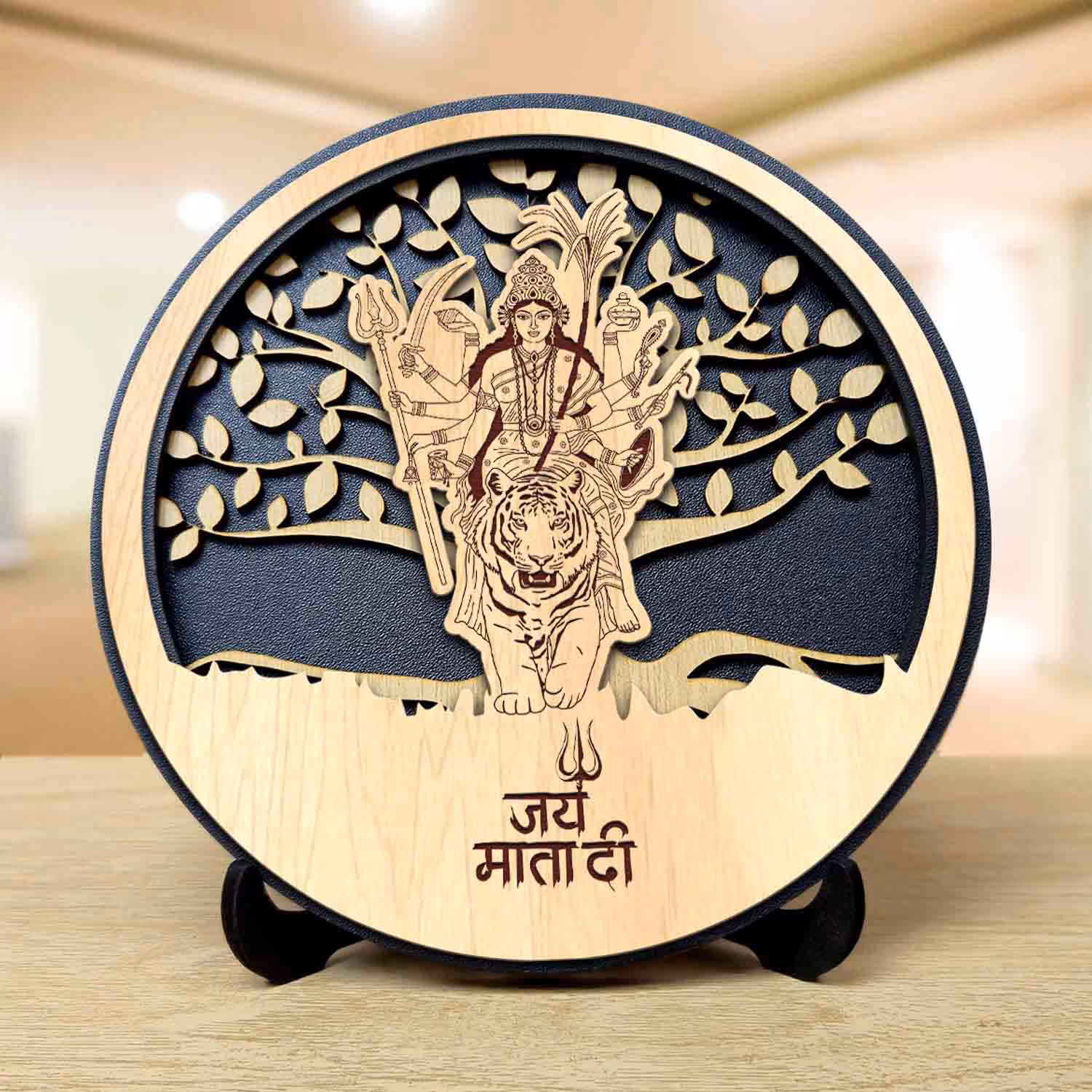 Jai Mata Di round engraved idol for home temple