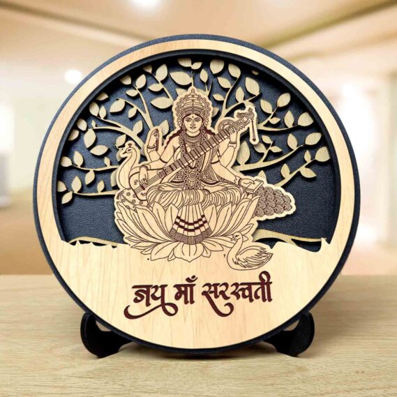 Maa Saraswati Round Engraved Idol
