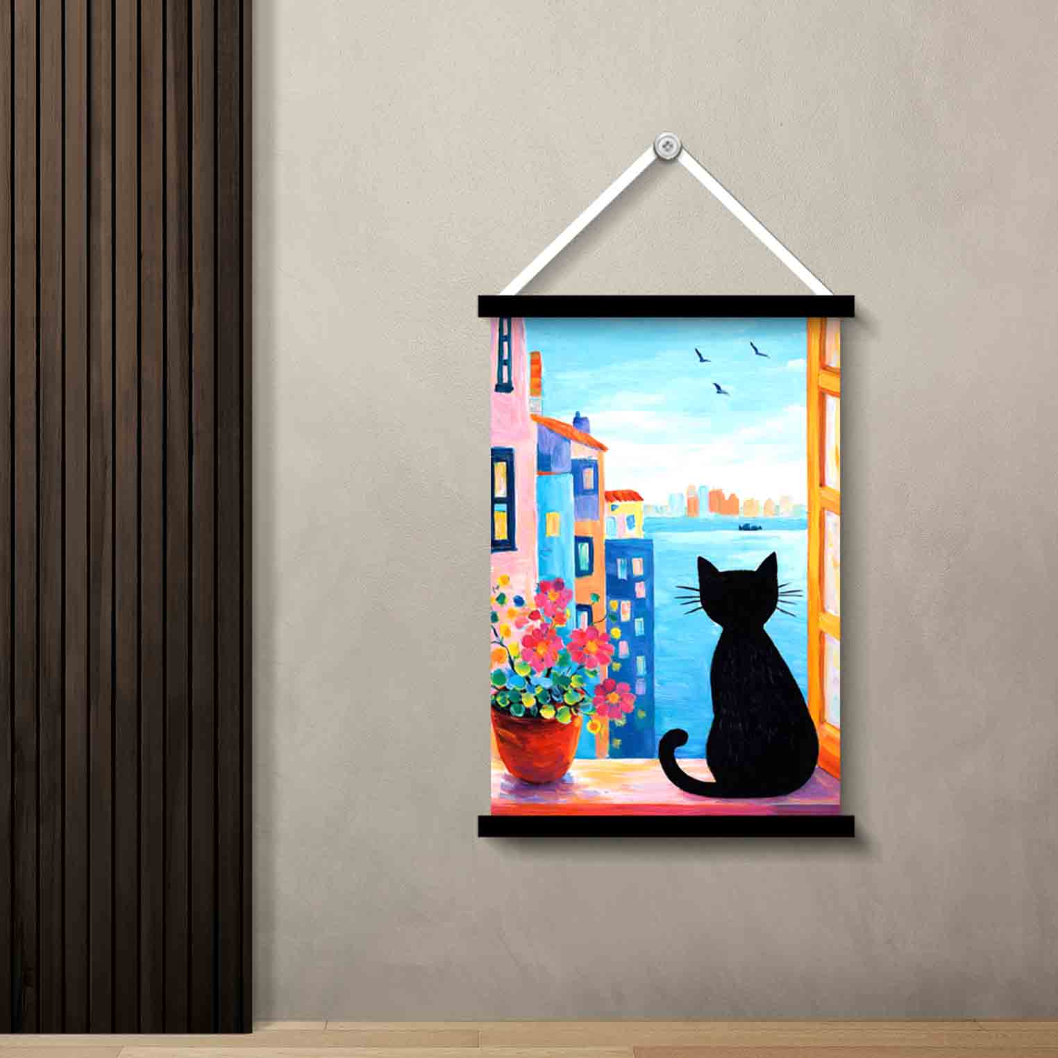 Cat Window Sunset Wall Art Painting - Image 2