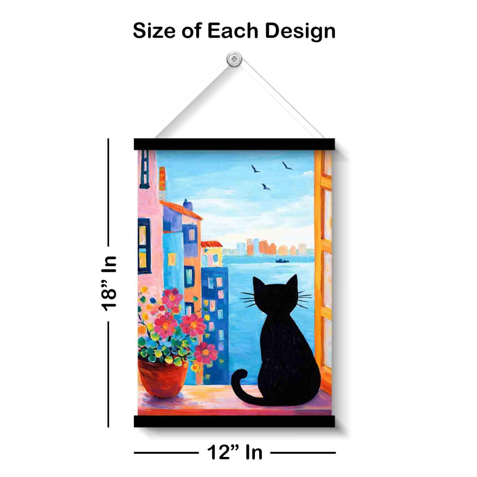 Cat Window Sunset Wall Art Painting - Image 3