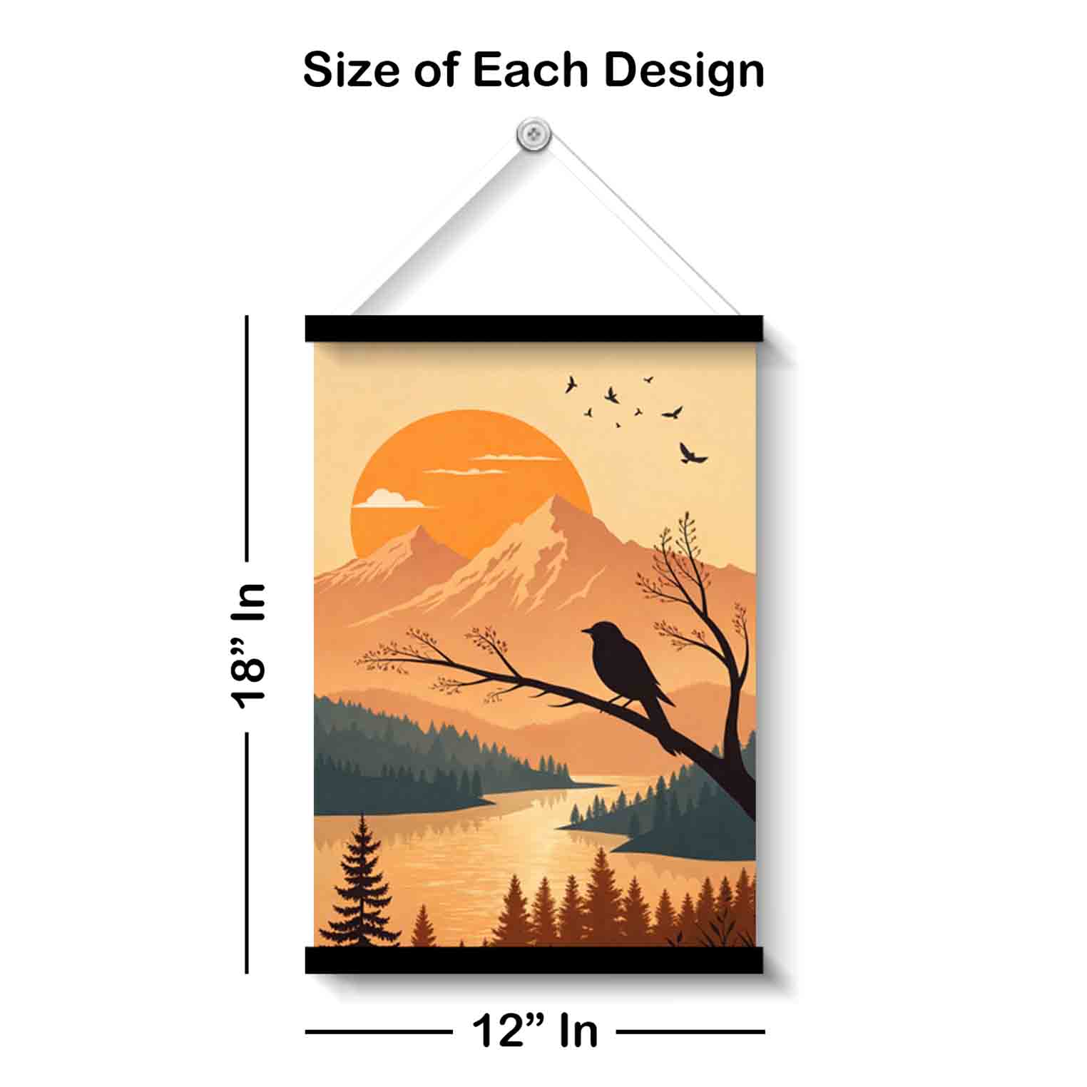 Sunset Bird Mountain Wall Art Painting - Image 3