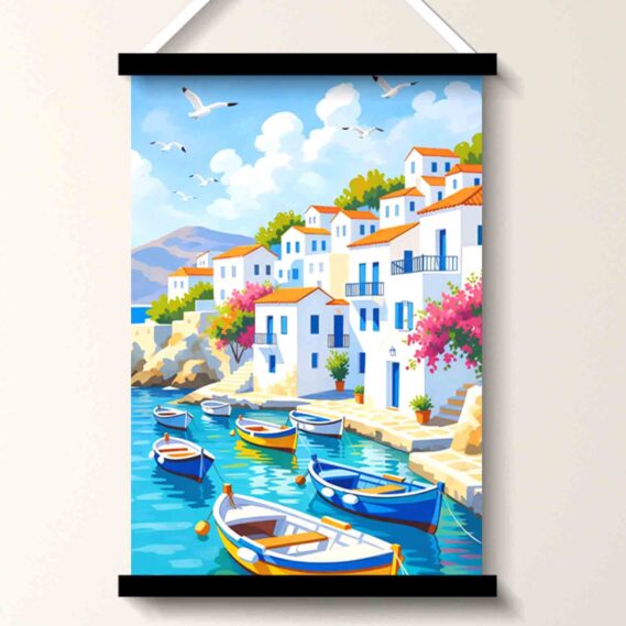 Mediterranean Harbor Boats Wall Art Painting