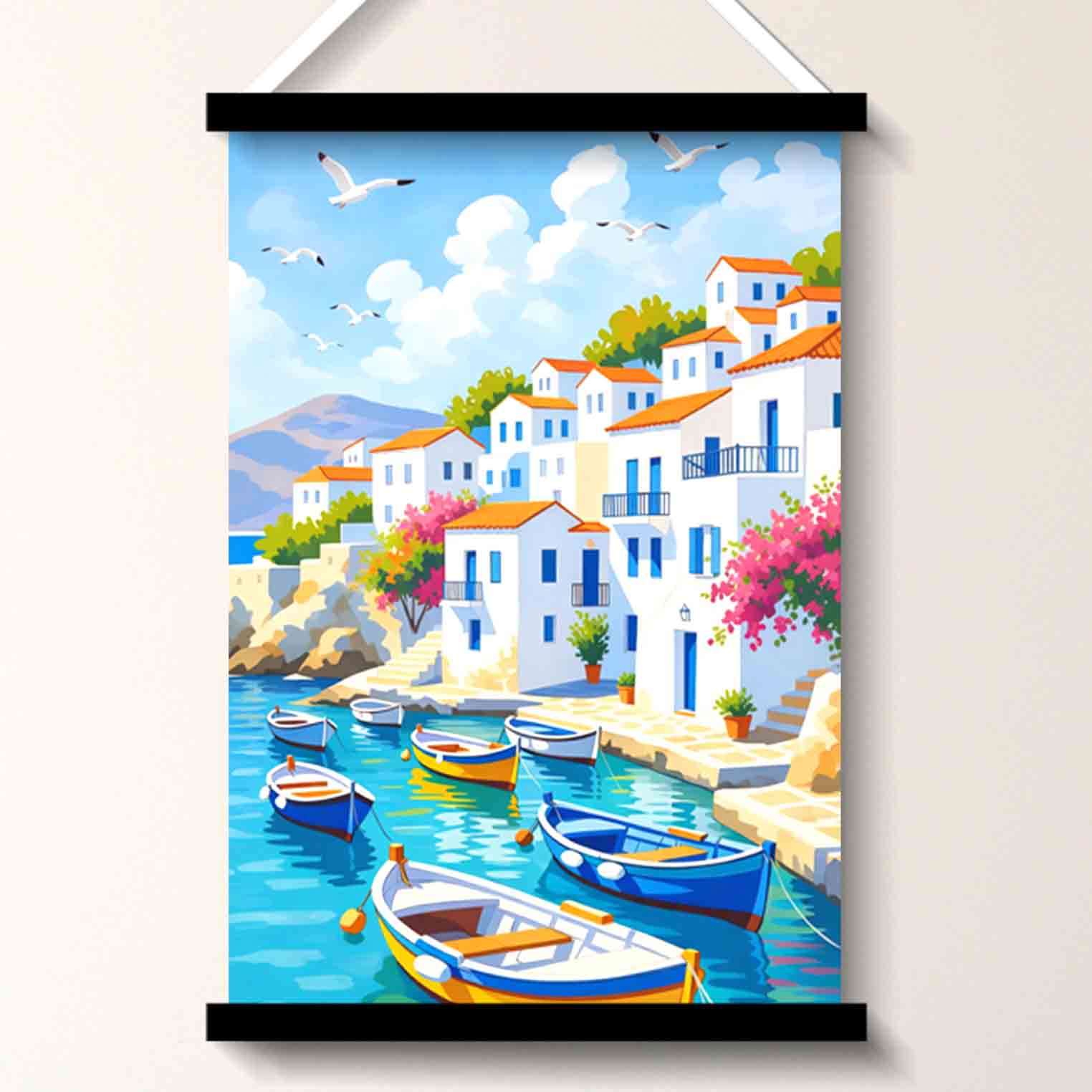 Mediterranean Harbor Boats Wall Art Painting