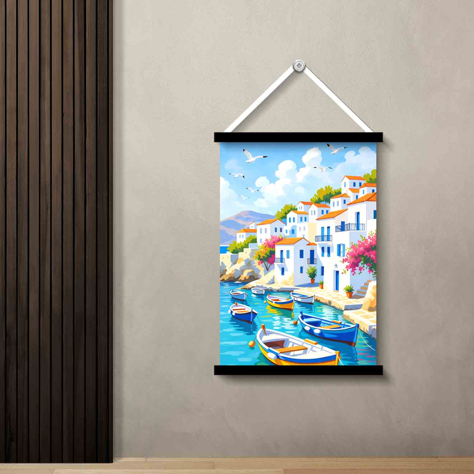 Mediterranean Harbor Boats Wall Art Painting - Image 2