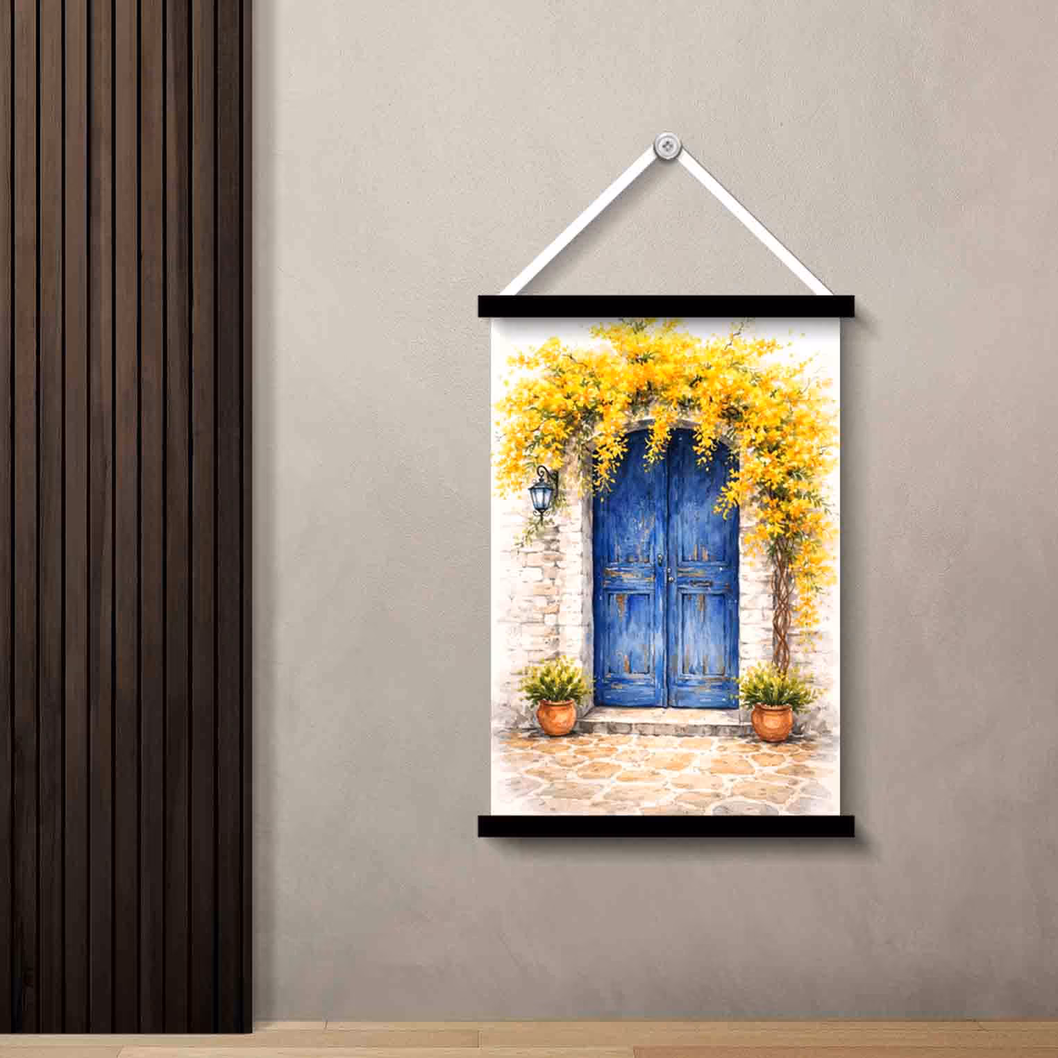 Blue Door Yellow Flowers Wall Art Painting