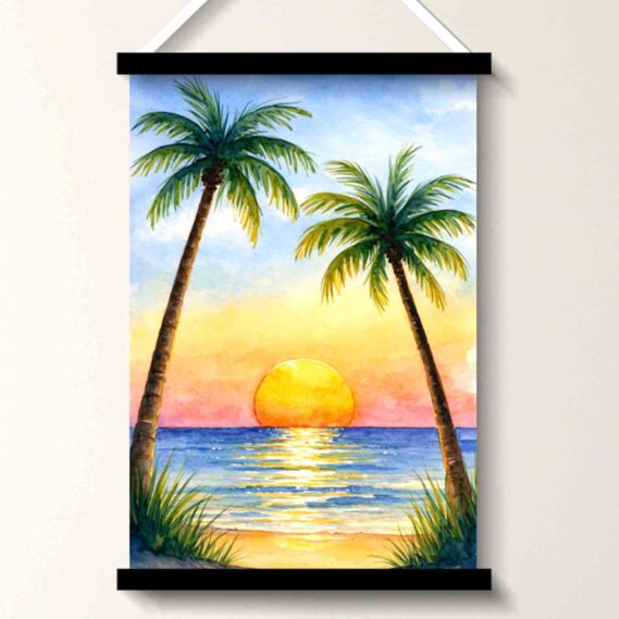 Tropical Sunset Palm Wall Art Painting