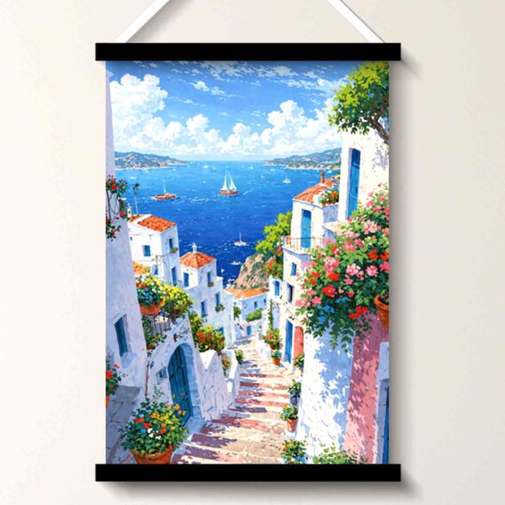 Seaside White Village Wall Art Painting