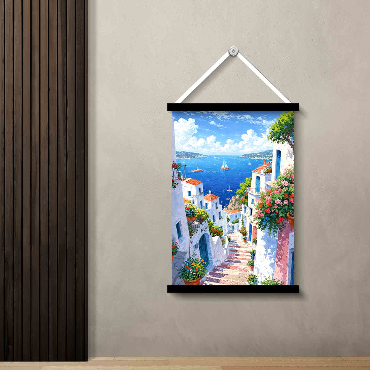 Seaside White Village Wall Art Painting - Image 2