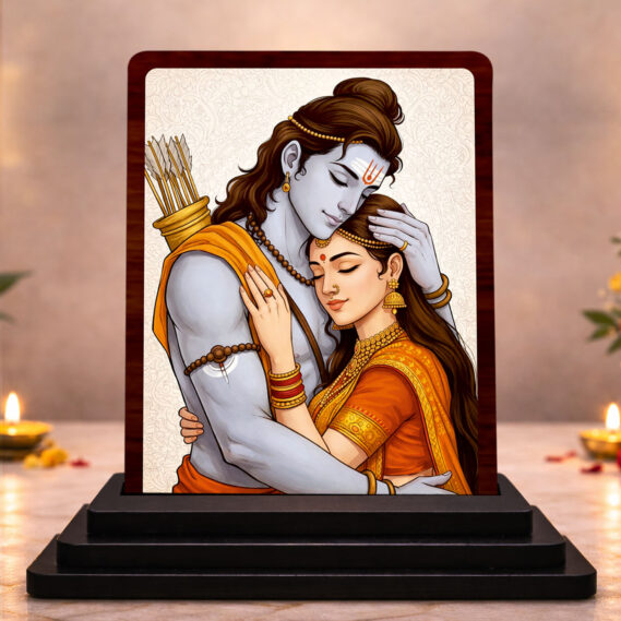 Ram Sita Classic Devotional Wooden Idol 3x4 Inch HD Printed Table Decor for Home Temple