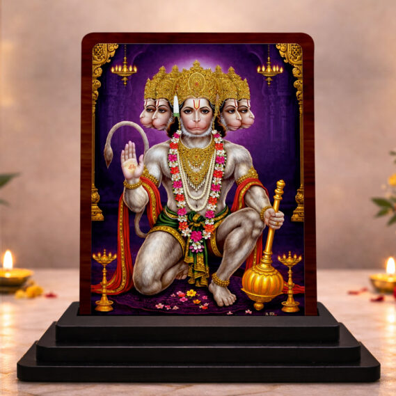 Panchmukhi Hanuman Wooden Idol for Pooja Room 3x4 Inch HD Printed Auspicious Blessing Decor