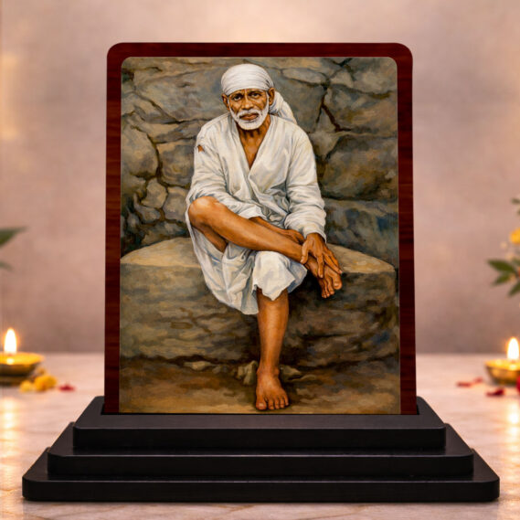 Sai Baba Small Wooden Idol 3x4 Inch Elegant Bhakti HD Printed Home Decor