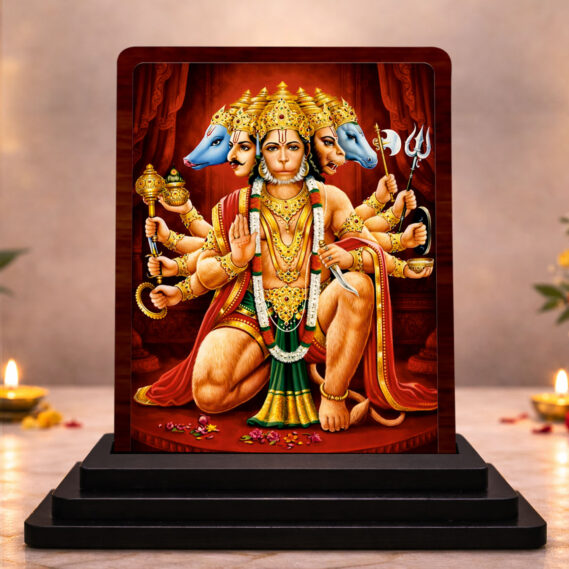 Panchmukhi Hanuman Wooden Idol for Pooja Room 3x4 Inch HD Printed Serene Meditation Decor