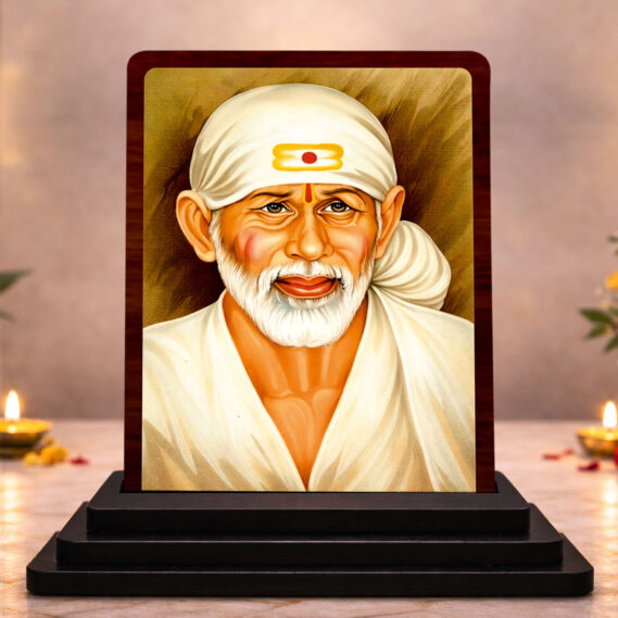 Sai Baba Small Wooden Idol 3x4 Inch Vibrant Devotion HD Printed Home Decor