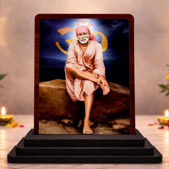 Timeless Prayer Sai Baba Wooden Table Idol 3 x 4 Inch HD Printed Decorative Piece
