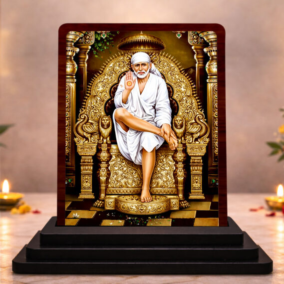 Sai Baba Small Wooden Idol 3x4 Inch Calm Energy HD Printed Home Decor