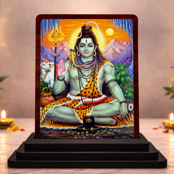 Classic Devotional Lord Shiva Wooden Table Idol 3 x 4 Inch HD Printed Decorative Piece